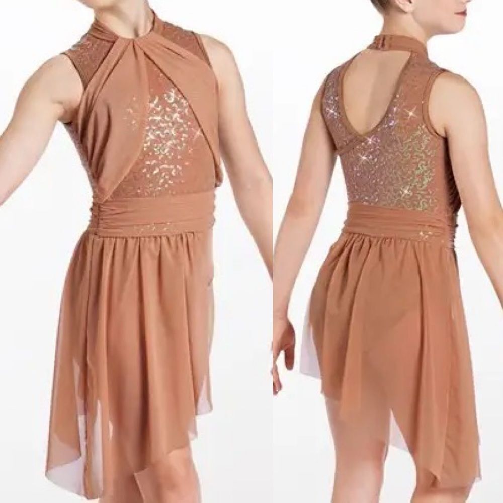 Weissman Dance Costume tan beige sequin mesh lyrical Hand In hand 13443 MC